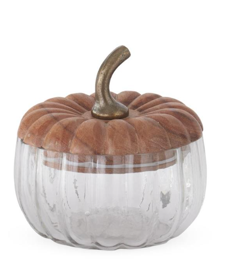 Glass Pumpkin with Wood Lid