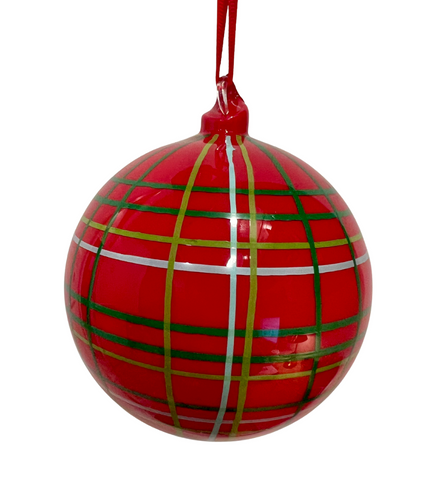 Hand Painted Plaid Glass Ball Ornament