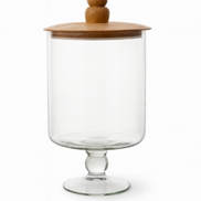 Glass Pedestal Jar with Wood Lid