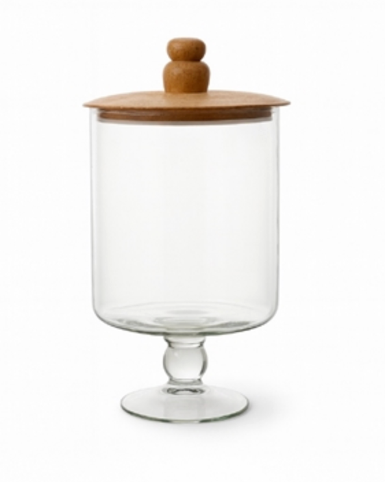 Glass Pedestal Jar with Wood Lid