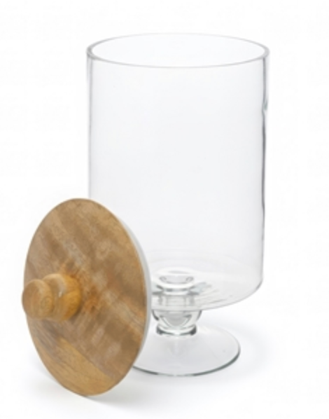 Glass Pedestal Jar with Wood Lid