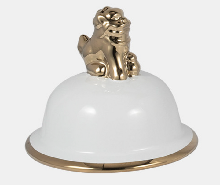 White & Gold Lion Head Temple Jar
