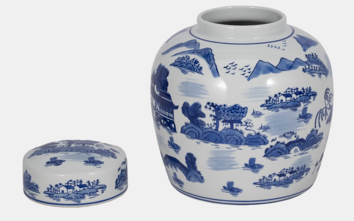 Blue Rounded Temple Jar with Lid