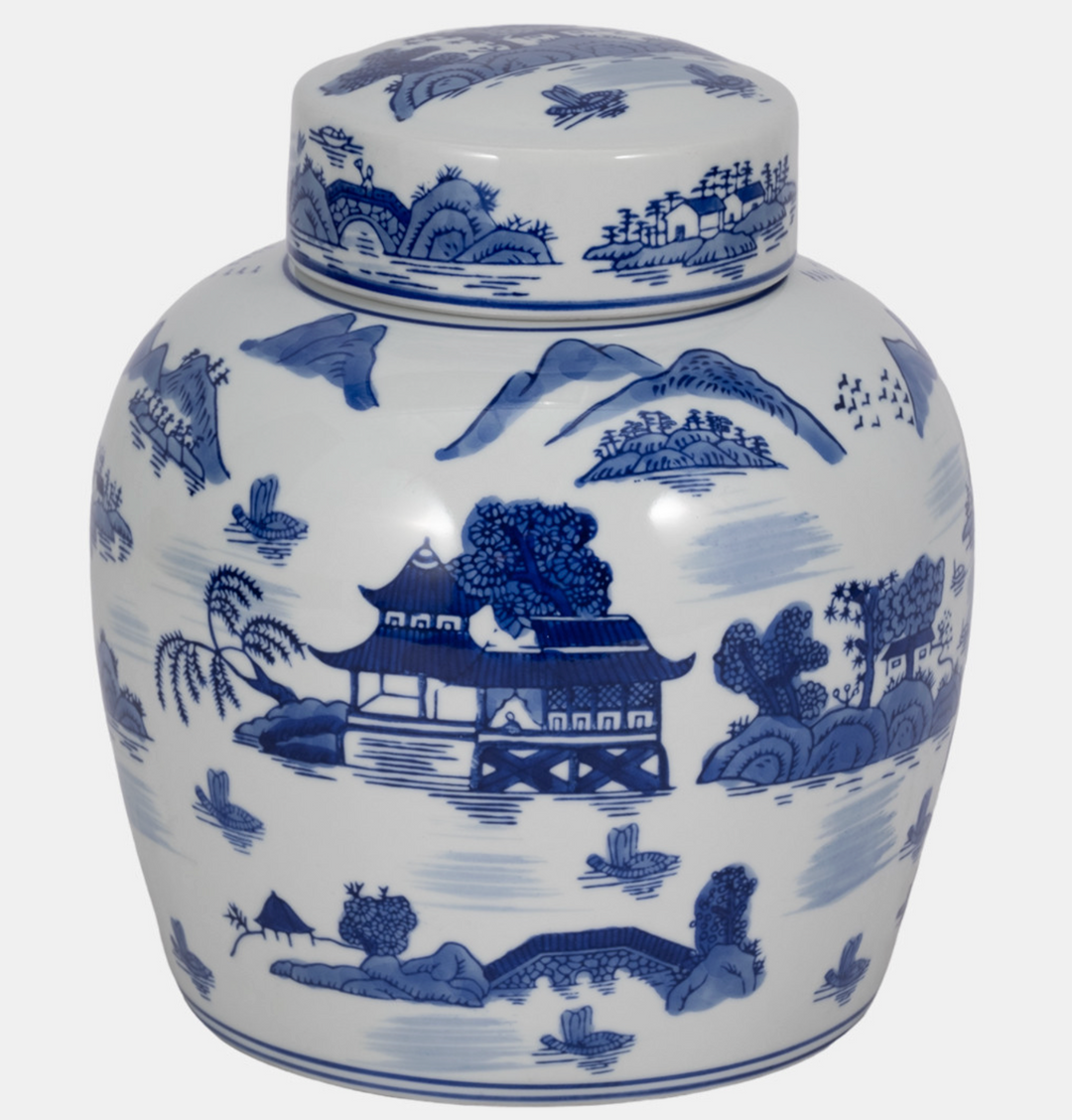 Blue Rounded Temple Jar with Lid