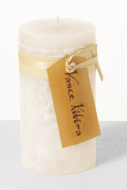 Melon White Timber Pillar Candle