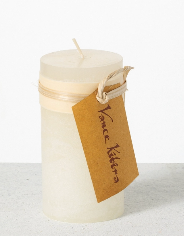 Melon White Timber Pillar Candle