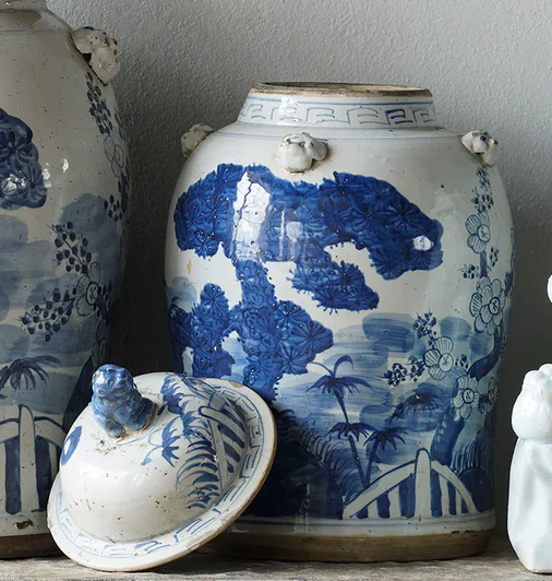Jingdezhen Hand-Painted Temple Jar, Blue with Tree