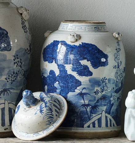 Jingdezhen Hand-Painted Temple Jar, Blue with Tree