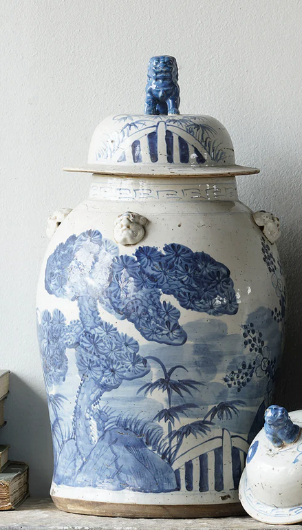 Jingdezhen Hand-Painted Temple Jar, Blue with Tree