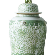Jingdezhen Green with Flowers Hand Painted Temple Jar