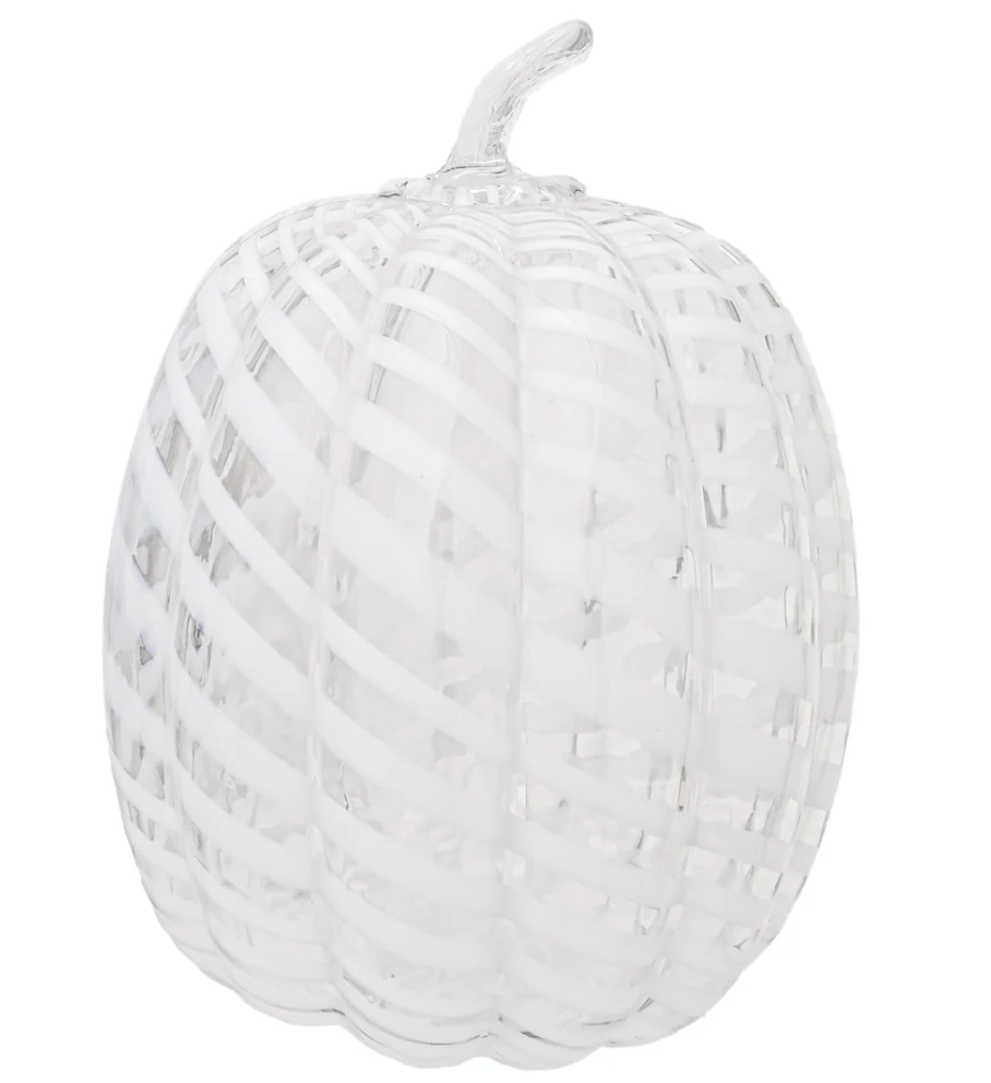 White Swirl Glass Pumpkn