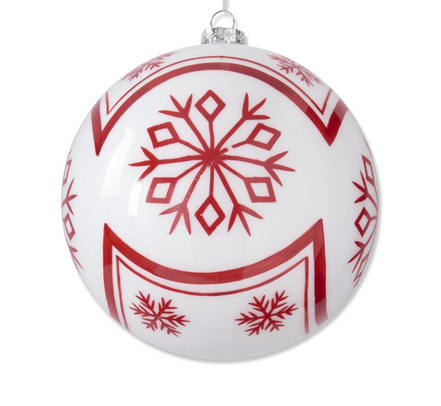 Red & White Snowflake Glass Ornament