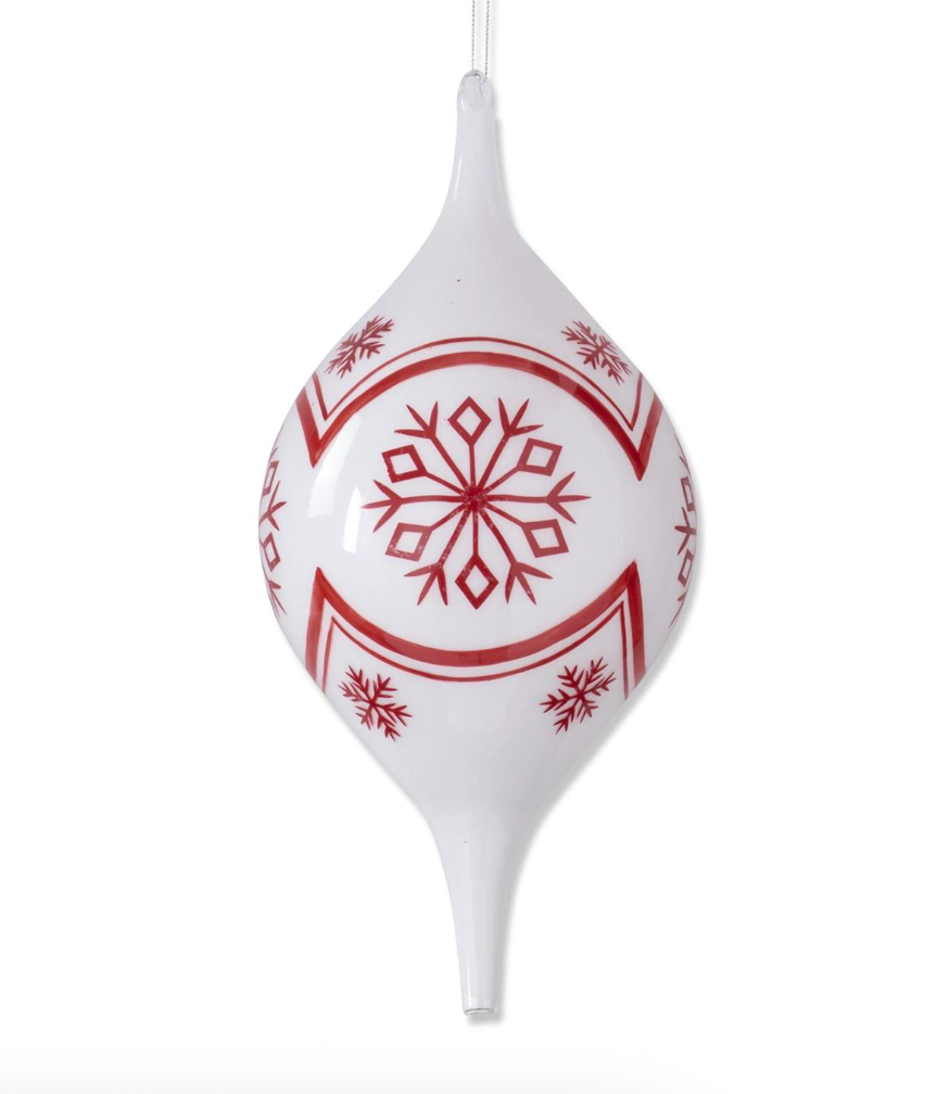 Red & White Snowflake Glass Ornament