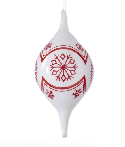 Red & White Snowflake Glass Ornament