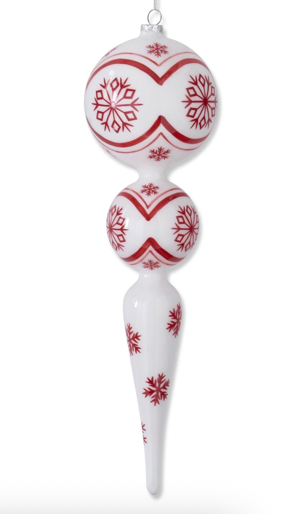 Red & White Snowflake Glass Ornament