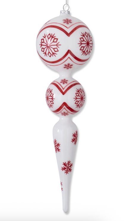 Red & White Snowflake Glass Ornament