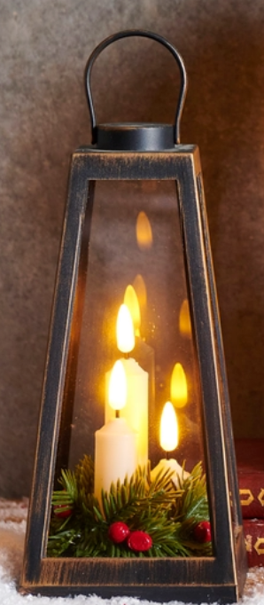 Bronze Lantern with Candles and Greenery