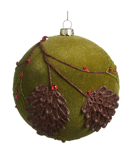 Flocked Glitter Pinecone Ball Ornament