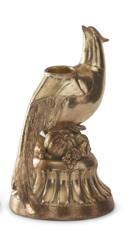 Gold Resin Pheasant Taper Candleholders