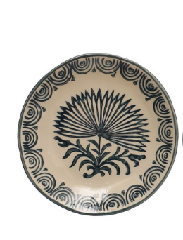 Hand Painted Stoneware Salad/Dessert Plate with Floral Designs