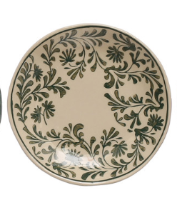 Hand Painted Stoneware Salad/Dessert Plate with Floral Designs