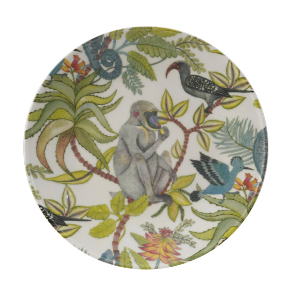 Stoneware Plate with Botanical Scenes