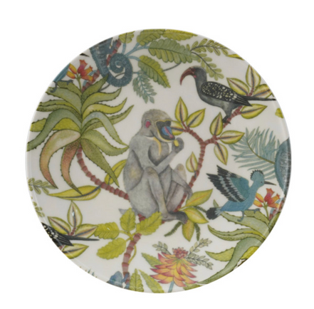 Stoneware Plate with Botanical Scenes