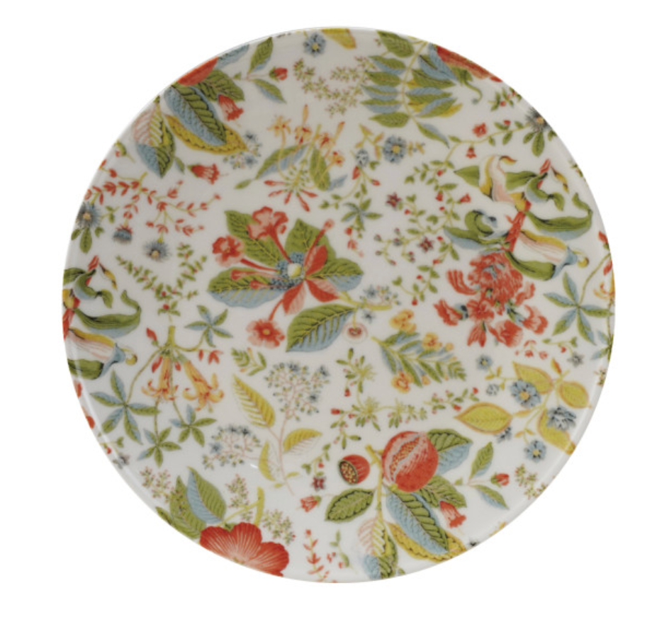 Stoneware Plate with Botanical Scenes