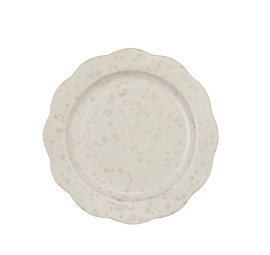 White Speckled Scalloped  Stoneware Plate