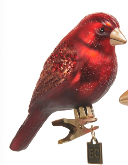 Red Glass Bird Clip-On Ornament