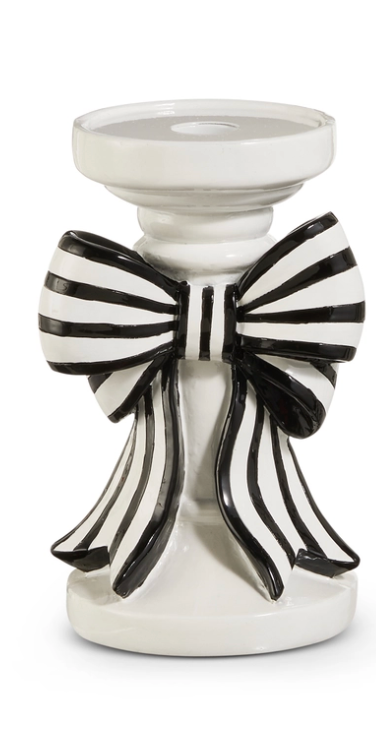 Black and White Stripe Bow Candle Holders