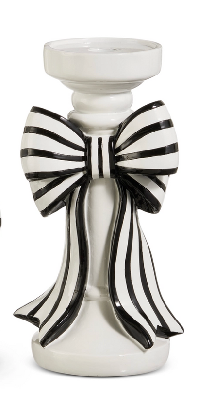 Black and White Stripe Bow Candle Holders
