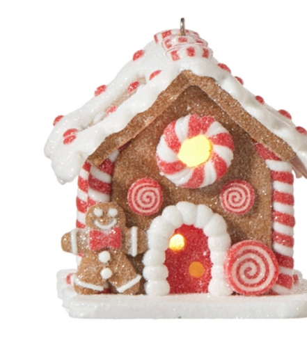 Peppermint Gingerbread Lighted House Ornament