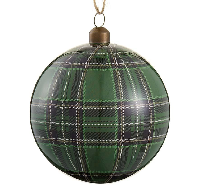 Green Plaid Plastic Ball Ornament