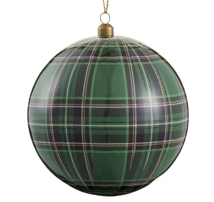Green Plaid Plastic Ball Ornament