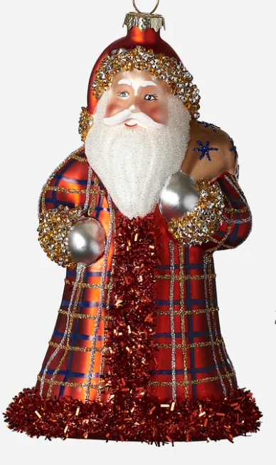 Plaid Santa Ornament