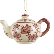Stoneware Teapot/Teacup Ornament with Botanical Pattern