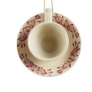 Stoneware Teapot/Teacup Ornament with Botanical Pattern