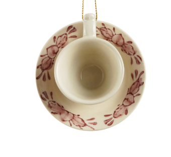 Stoneware Teapot/Teacup Ornament with Botanical Pattern
