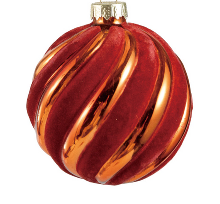 Glass Ball Ornament with Flocked Stripes