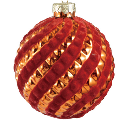 Glass Ball Ornament with Flocked Stripes
