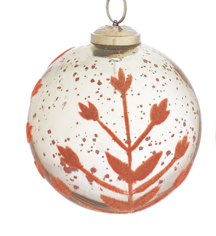 4" Glass Ball Ornament with Flocked Pattern