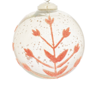 3" Glass Ball Ornament with Flocked Pattern