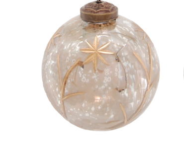 2" Painted Etched Mercury Glass Ball Ornament with Design