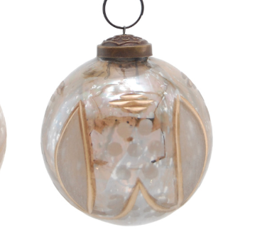 2" Painted Etched Mercury Glass Ball Ornament with Design