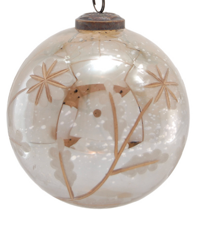 5" Etched Mercury Glass Ball Ornament