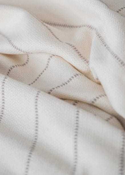 Smooth Cotton Ivory Bed Blanket with Stripes