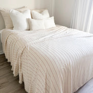 Smooth Cotton Ivory Bed Blanket with Stripes