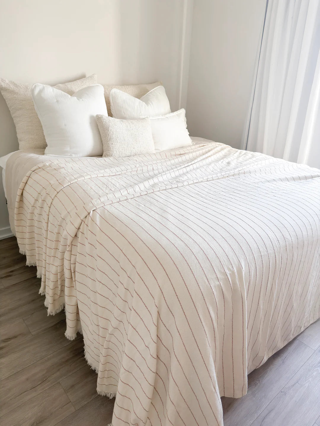Smooth Cotton Ivory Bed Blanket with Stripes