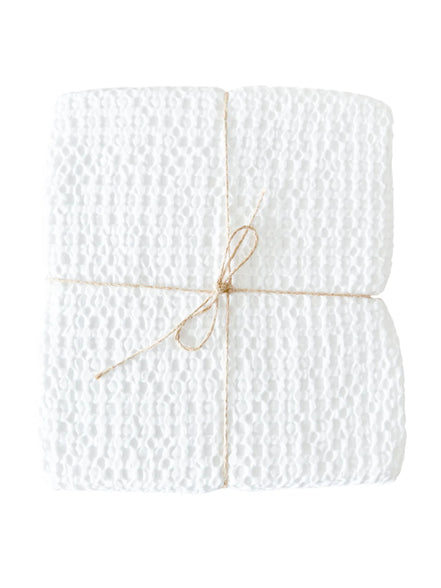 Stonewashed White Cotton Waffle Throw